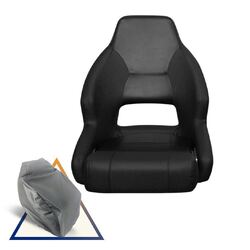 Mariner Deluxe Flip - Up Helm Seat Black/Black & Premium Grey Seat Cover Bundle
