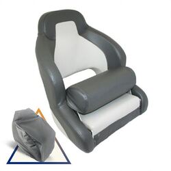 Compact Flip-Up Admiral Helmsman Seat - Charcoal/Light Grey & Grey Seat Cover Bundle