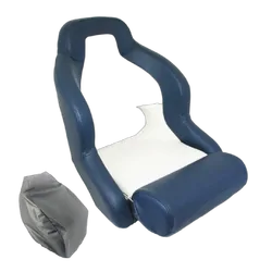 Compact Flip-Up Admiral Helmsman Seat - Dark Blue/White & Grey Seat Cover