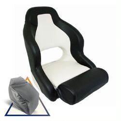 Compact Flip-Up Admiral Helmsman Seat - Black/Light Grey & Grey Seat Cover Bundle