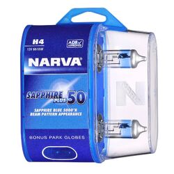 Narva H4 12V 60/55W Sapphire Plus 50 Halogen Headlight Globes (Bl2)