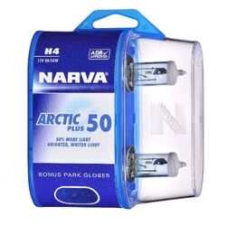 Narva H4 12V 60/55W Arctic Plus 50 Halogen Headlight Globes (Bl2)