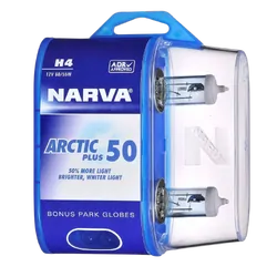 Narva H4 12V 60/55W Arctic Plus 50 Halogen Headlight Globes (Bl2)