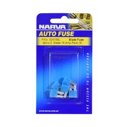 Narva 15 Amp Blue Micro 2 Blade Fuse (Blister Pack Of 5)