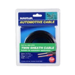 Narva 10A 3mm Twin Core Sheathed Cable (10M) Red/Black With Black Tracer