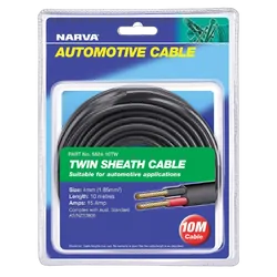 Narva 15A 4mm Twin Core Sheathed Cable (10M) Red/Black With Black Tracer