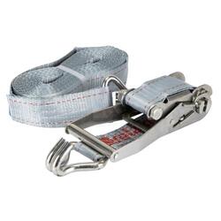 Tie down 50mm webbing x 8.0m with SS ratchet buckle & J hooks grey