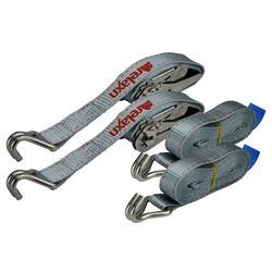 Relaxn Tie Down Ratchet Strap Stainless Steel 25mm Double J Hook - Grey Pair 1.2m +2.8m