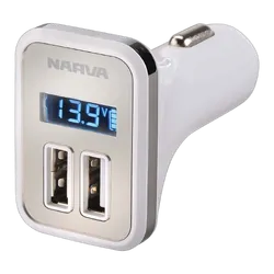 Narva Dual USB Adaptor With LED Volt/Amp Meter Display (Blister Pack Of 1)