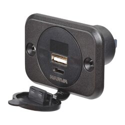 Narva Heavy-Duty USB/USB-C Socket With Volt/Amp Meter (Blister Pack Of 1)
