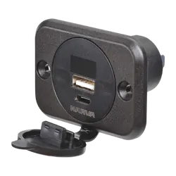 Narva Heavy-Duty USB/USB-C Socket With Volt/Amp Meter (Blister Pack Of 1)