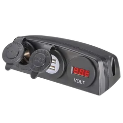 Narva Heavy-Duty Surface Mount Accessory/Dual USB Sockets & 12/24V DC LED Volt Meter