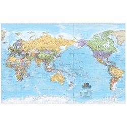 World Political Pacific Centred Map - 1000x650 - Laminated