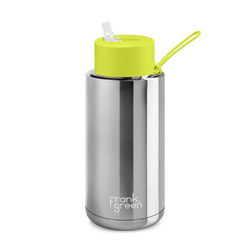 frank green 34oz Limited Edition Silver Ceramic Bottle with Neon Yellow Straw Lid