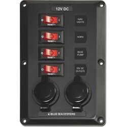 Blue Sea Systems 4 Position With 12V Sockets, Belowdeck Circuit Breaker Panel