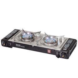 Gasmate Travelmate II Deluxe Twin Butane Stove - Black with Stainless Steel Spill Tray & Hotplate