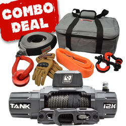 Carbon Offroad Tank 12000lb 4x4 Winch Kit IP68 12V and Recovery Combo Deal