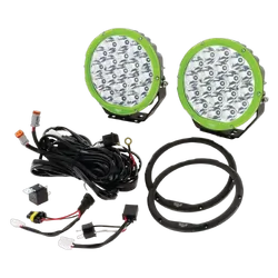 Hulk 4x4 Pkt 2 7" Rnd Led Driving Lamp Kit 9-36V 106W 19 Leds Green &