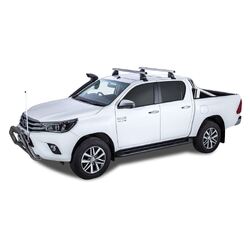 Rhino Rack Heavy Duty 2500 Silver 2 Bar Roof Rack For Toyota Hilux Gen 8 4Dr Ute Double Cab 10/15 On