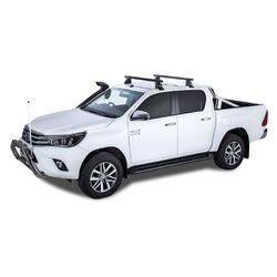 Rhino Rack Heavy Duty 2500 Black 2 Bar Roof Rack For Toyota Hilux Gen 8 4Dr Ute Double Cab 10/15 On