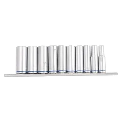 Kincrome Deep Socket Rail 10 Piece 3/8" Drive (Mirror Polish) - Metric
