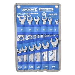 Kincrome Stubby Combination Spanner Set 12 Piece - Metric/Imperial