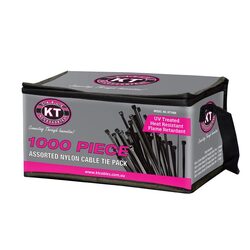KT Accessories 1000 Piece Cable Tie Pack, Black UV Treated Nylon, Mix Sizes