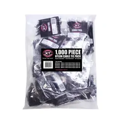 KT Accessories 1000 Piece Cable Tie Pack, Black UV Treated Nylon, Mix Sizes