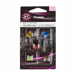 KT Accessories Micro Blade Fuses, 5, 7.5, 10, 15, 20Amp, Pack, 5 Pcs