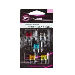 KT Accessories Mini Blade Fuses, 5Amp, 7.5Amp, 10Amp, 15Amp, 20Amp, Pack, 5Pcs