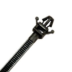 KT Accessories Push Mount Cable Ties, Black UV Treated, 200mm Long x 4.8mm Wide, 100 Pack