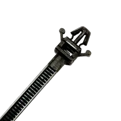 KT Accessories Push Mount Cable Ties, Black UV Treated, 200mm Long x 4.8mm Wide, 100 Pack