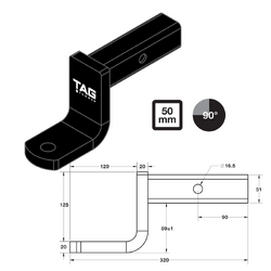 TAG Tow Ball Mount - 198mm Long, 90 Face, 50mm Square Hitch