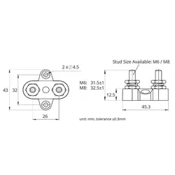 M6X31.5Mm Red Twin Power Post 48V/100A S/S Stud & Washer Nylon & Fibreglass Base