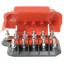 5 Way M8 Mega Fuse Holder 300A Combined Current Rating Black Housing Red Cover