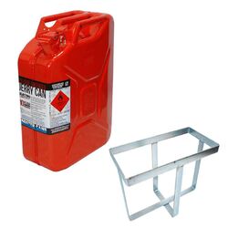 Red Metal Jerry Can 20 Litre for Unleaded Plus Jerry Can Holder