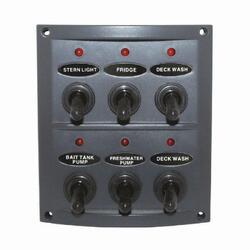 Splashproof Grey 6 Switch Panel With Red Led Indicators