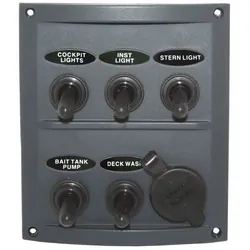 Splashproof Switch Panel 5 Switch & Cigarette Socket