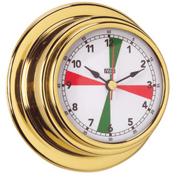 Anvi Polished Brass Radio Room Clock With Red & Green Radio Silence Zones - 70mm Dia Face