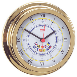 Anvi Polished Brass Clock With Code Flags - 120mm Dia Face