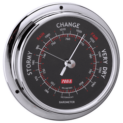 Anvi Chrome Plated Brass Barometer With Black Face - 95mm Dia Face