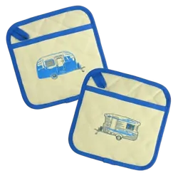 Van Go Collections Embroidered Pot Holders Bluey Caravan Winter