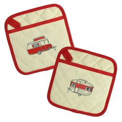 Van Go Collections Embroidered Pot Holders  Mini Caravan  Spring