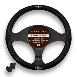 RM Williams 16inches Leather Steering Wheel Cover Large Black