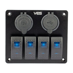 VES Switch Panel - 4 Switches + Marine Socket + USB-C Voltmeter and USB Quick Charge