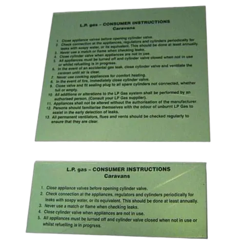 Camec LPG Consumer Instruction Plates