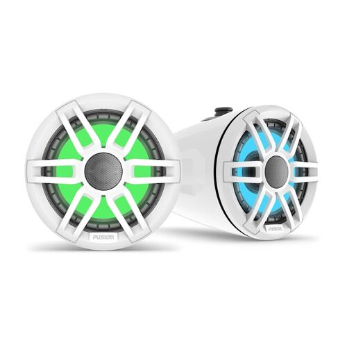 Fusion XS Series Marine Wake Tower Speakers, 6.5" 200-Watt Sports White Marine Wake Tower Speaker with RGB LED Lighting