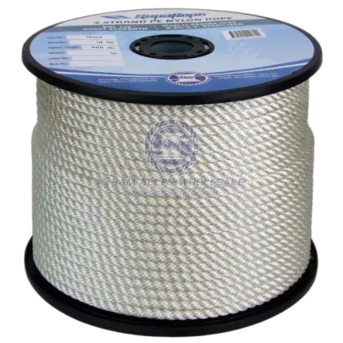 Nylon 3 Strand 10mm x 100Mtr Rope Reel White - Soft Lay