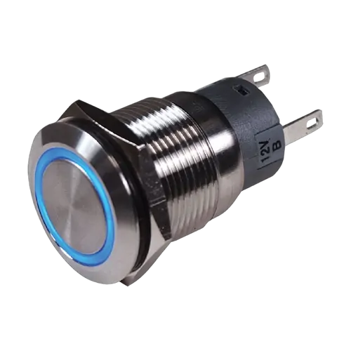 BEP Stainless Steel Push Button Switch (On)-Off 12V Blue