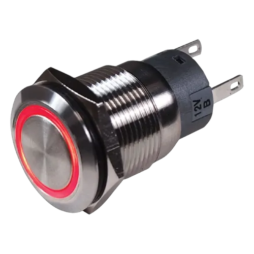BEP Stainless Steel Push Button Switch (On)-Off 24V Red
